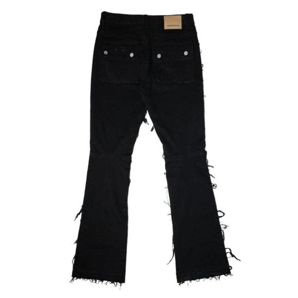 First Row Premium Men's Long Denim Cargo Flare Fringe Stack Jeans with Stylish - Picture 9 of 9